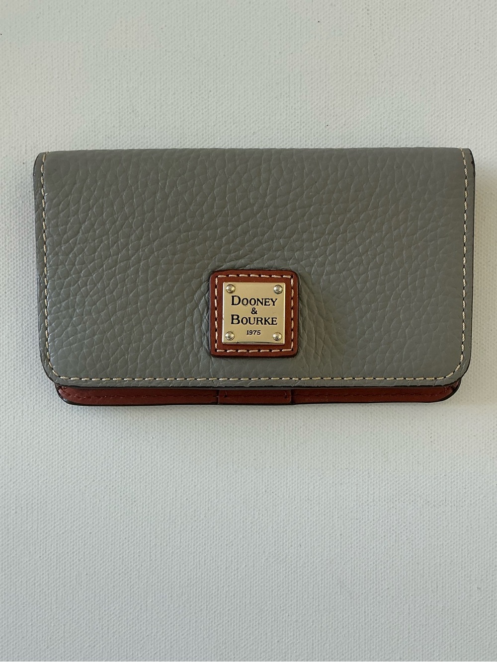 Dooney & Bourke Pebble Grain Leather Checkbook Wallet Gray & Cognac
